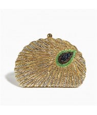 Vintage Peacock Feather Pattern Design Glitter Fashion Women Evening Handbag - Golden
