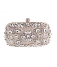 Shinny Rhinestone Fashion Hand Made Women Evening Handbag - White