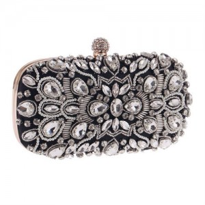 Shinny Rhinestone Fashion Hand Made Women Evening Handbag - Black