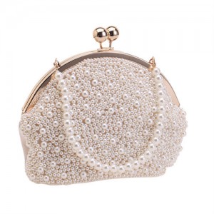 Scallop Shape Design Pearl Hand Made Women Fashion Evening Handbag