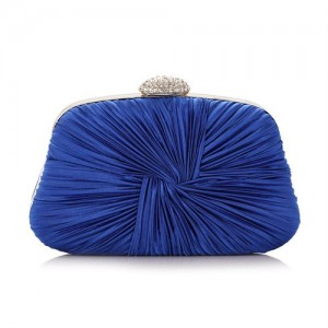 Exquisite Pleated Satin Handmade Fashion Women Evening Handbag - Blue