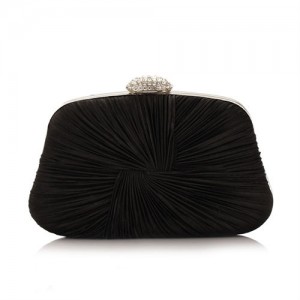 Exquisite Pleated Satin Handmade Fashion Women Evening Handbag - Black