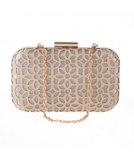 Simple Desian Hollow-out Leather Fashion Women Evening Handbag - Beige