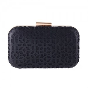 Simple Desian Hollow-out Leather Fashion Women Evening Handbag - Black