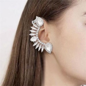 Exaggerated Super Shiny Rhinestone Curved Design Wholesale Fashion Earrings - Silver