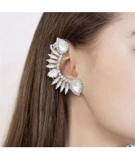 Exaggerated Super Shiny Rhinestone Curved Design Wholesale Fashion Earrings - Silver