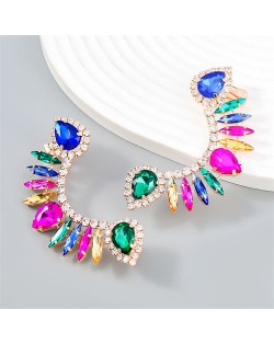 Exaggerated Super Shiny Rhinestone Curved Design Wholesale Fashion Earrings - Silver