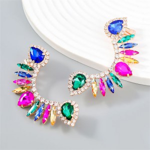 Exaggerated Super Shiny Rhinestone Curved Design Wholesale Fashion Earrings - Blue Green