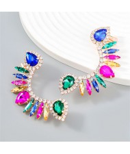 Exaggerated Super Shiny Rhinestone Curved Design Wholesale Fashion Earrings - Blue Green