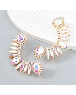 Exaggerated Super Shiny Rhinestone Curved Design Wholesale Fashion Earrings - Silver