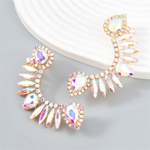 Exaggerated Super Shiny Rhinestone Curved Design Wholesale Fashion Earrings - Luminous White