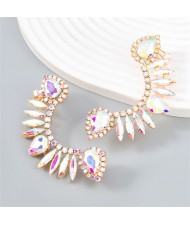 Exaggerated Super Shiny Rhinestone Curved Design Wholesale Fashion Earrings - Luminous White