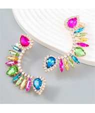 Exaggerated Super Shiny Rhinestone Curved Design Wholesale Fashion Earrings - Rose Blue