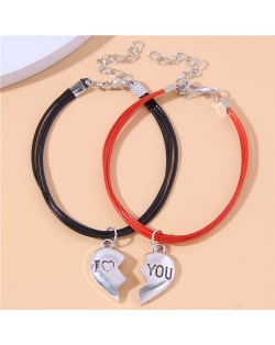 Red and Black Rope Texture Heart Charm Fashion Lovers Bracelets