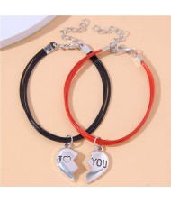 Red and Black Rope Texture Heart Charm Fashion Lovers Bracelets
