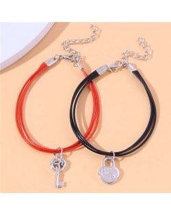 Red and Black Rope Texture Key and Lock Charm Fashion Lovers Bracelets