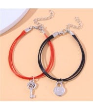 Red and Black Rope Texture Key and Lock Charm Fashion Lovers Bracelets