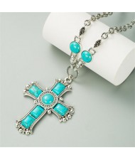 Vintage Style Classic Cross Pendant Wholesale Women Statement Necklace - Blue