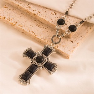 Vintage Style Classic Cross Pendant Wholesale Women Statement Necklace - Black