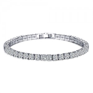 Classic Design Single Row Glisten Rhinestone Wedding Ornament Women Bracelet - Silver