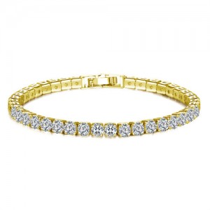 Classic Design Single Row Glisten Rhinestone Wedding Ornament Women Bracelet - Golden
