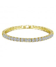 Classic Design Single Row Glisten Rhinestone Wedding Ornament Women Bracelet - Golden