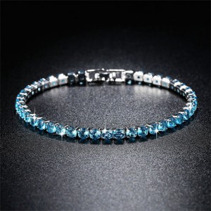 Classic Design Single Row Glisten Rhinestone Wedding Ornament Women Bracelet - Sea Blue