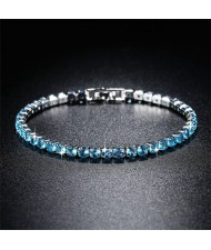 Classic Design Single Row Glisten Rhinestone Wedding Ornament Women Bracelet - Sea Blue