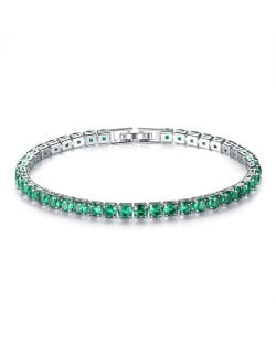 Classic Design Single Row Glisten Rhinestone Wedding Ornament Women Bracelet - Sea Blue