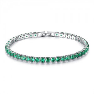 Classic Design Single Row Glisten Rhinestone Wedding Ornament Women Bracelet - Green
