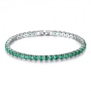 Classic Design Single Row Glisten Rhinestone Wedding Ornament Women Bracelet - Green
