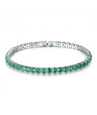 Classic Design Single Row Glisten Rhinestone Wedding Ornament Women Bracelet - Sea Blue