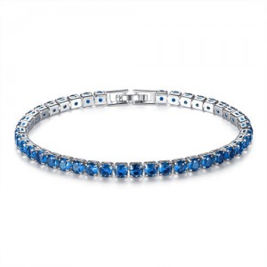 Classic Design Single Row Glisten Rhinestone Wedding Ornament Women Bracelet - Blue