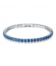 Classic Design Single Row Glisten Rhinestone Wedding Ornament Women Bracelet - Blue