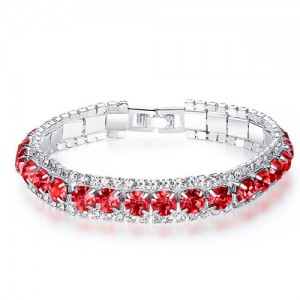 Korean Fashion Full Rhinestone Decorated Super Bling Wholesale Women Bracelet - Red