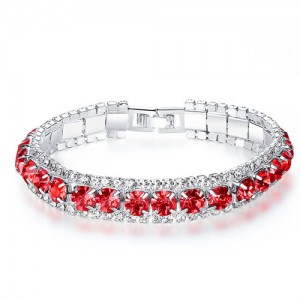 Korean Fashion Full Rhinestone Decorated Super Bling Wholesale Women Bracelet - Red