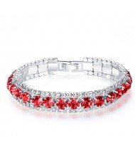 Korean Fashion Full Rhinestone Decorated Super Bling Wholesale Women Bracelet - Red