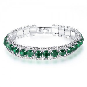 Korean Fashion Full Rhinestone Decorated Super Bling Wholesale Women Bracelet - Green