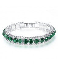 Korean Fashion Full Rhinestone Decorated Super Bling Wholesale Women Bracelet - Green
