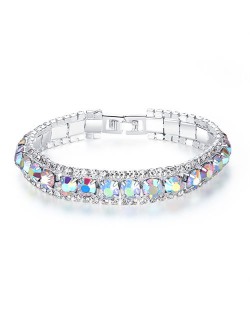 Korean Fashion Full Rhinestone Decorated Super Bling Wholesale Women Bracelet - Green