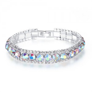 Korean Fashion Full Rhinestone Decorated Super Bling Wholesale Women Bracelet - Luminous White