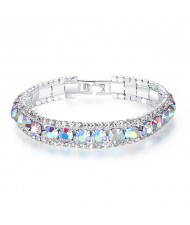 Korean Fashion Full Rhinestone Decorated Super Bling Wholesale Women Bracelet - Green