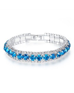 Korean Fashion Full Rhinestone Decorated Super Bling Wholesale Women Bracelet - Luminous White