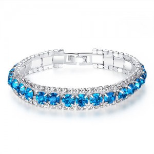 Korean Fashion Full Rhinestone Decorated Super Bling Wholesale Women Bracelet - Blue