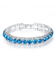 Korean Fashion Full Rhinestone Decorated Super Bling Wholesale Women Bracelet - Blue