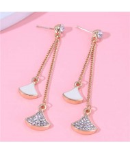 Rhinestone Decorated Leaves Pendant Long Tassel Design Wholesale Fashion Stud Earrings - White