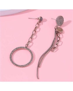 Rhinestone Decorated Dangle Hoop and Long Tassel Chain Wholesale Stud Earrings