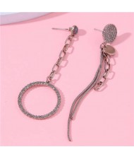 Rhinestone Decorated Dangle Hoop and Long Tassel Chain Wholesale Stud Earrings