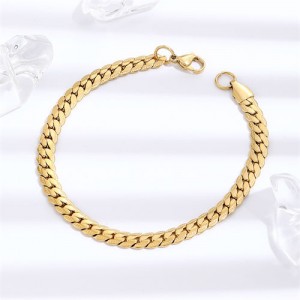 Hip-pop Style Popular Simple Thick Alloy Chain Wholesale Men Bracelet - Golden
