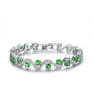 Wavy Design Fashion Bangle Micro Inset Cubic Zirconia Women Bracelet - Green